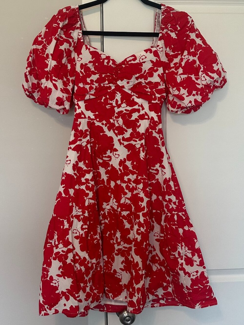 Red Floral Puff Sleeve Dress